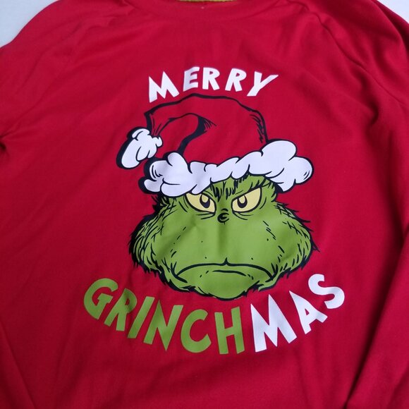 Dr Seuss The Grinch Merry Grinchmas Long Sleeve Pajama Top Youth 8 Red Christmas - Picture 3 of 7